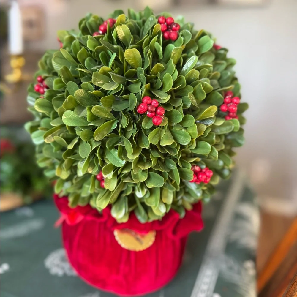 Festive Green and Red Holiday Topiary - Picture 1 of 6